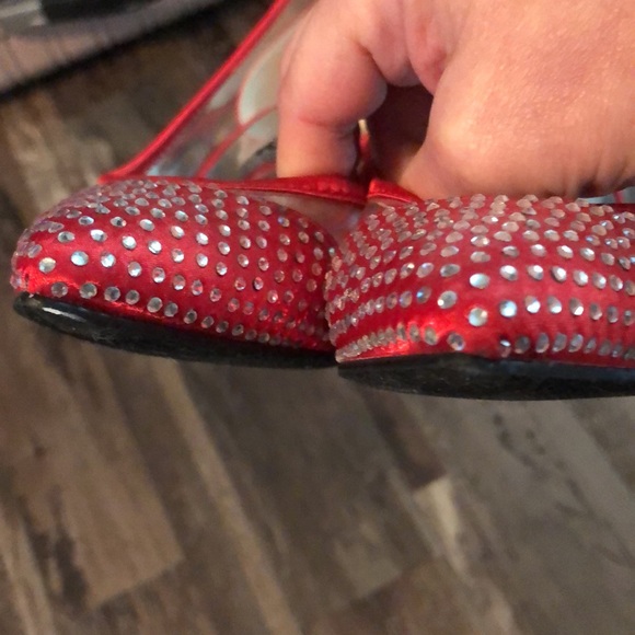 Like new. Worn only once Annie red satin with clear crystals, 2.5” heel - Picture 7 of 8